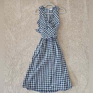 blue plaid v neck dress